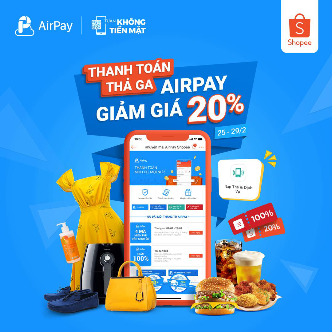 Ăn uống và nạp điện thoại thả ga, AirPay giảm giá 20% trên Shopee từ 25 - 29.02 - Ảnh 4.