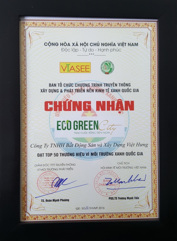 Eco – Green City là một trong 50 thương hiệu Vì môi trường xanh Quốc gia