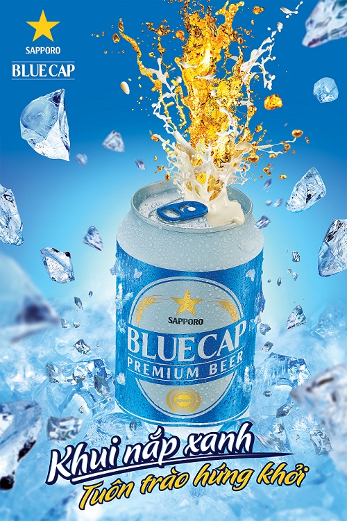 Diện mạo bia BLUE CAP - sản phẩm đạt chất lượng Nhật dành riêng cho khách hàng Việt.