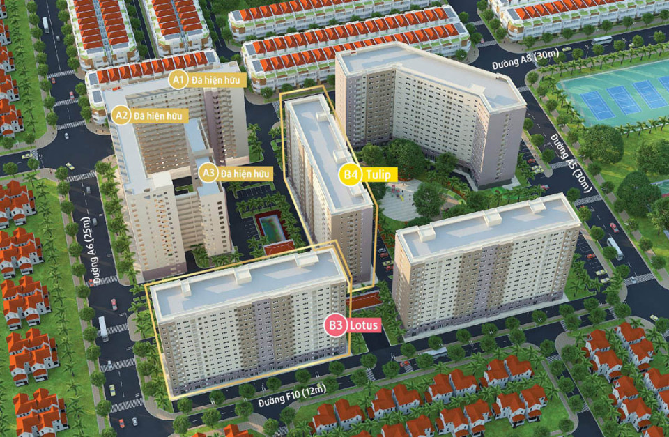 Green Town Bình Tân được quy hoạch để trở thành một đô thị nhỏ đẹp mắt, với cây xanh và đầy đủ tiện ích cho cuộc sống thêm tiện nghi.