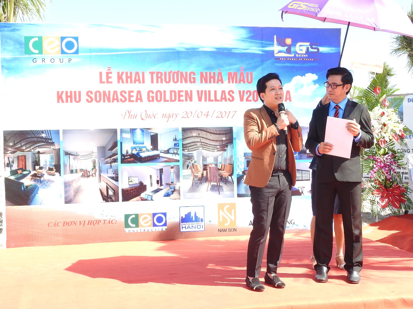 Nghệ sĩ Trường Giang chia sẻ tại lễ khai trương biệt thự mẫu.