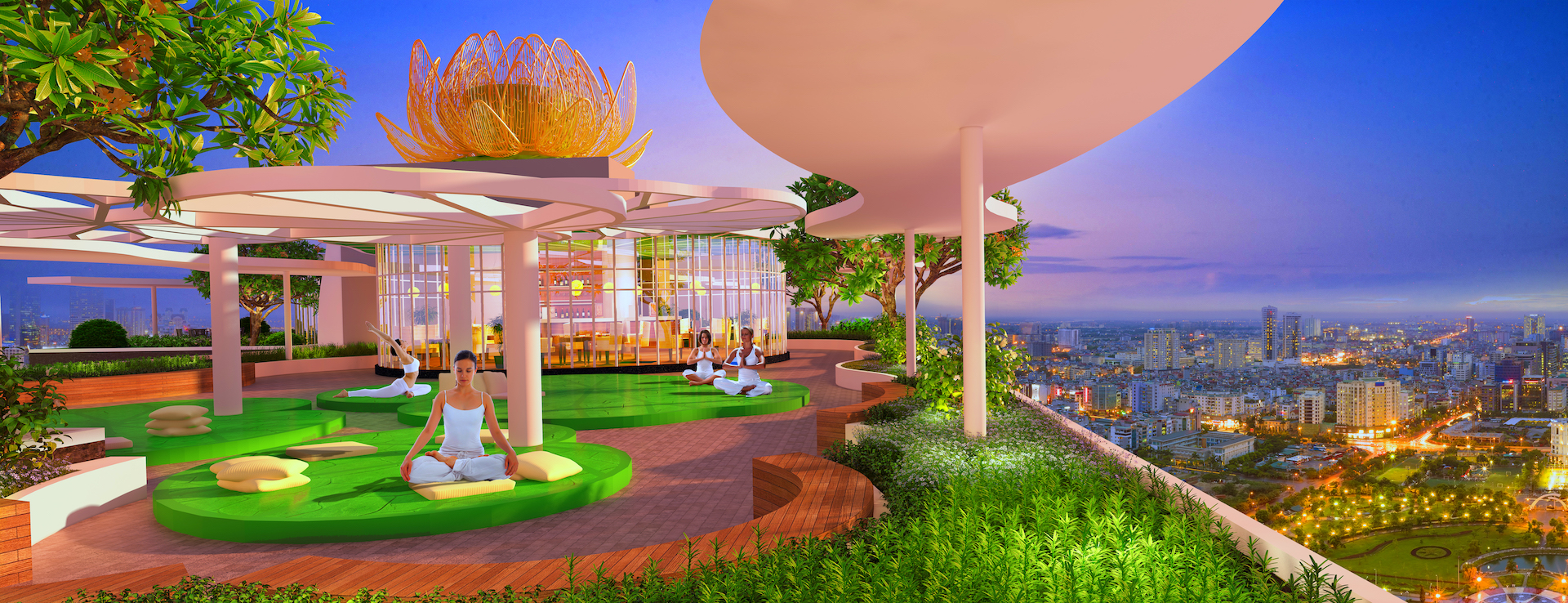 Vườn thiền Zen Lotus Garden ở tầng thượng.