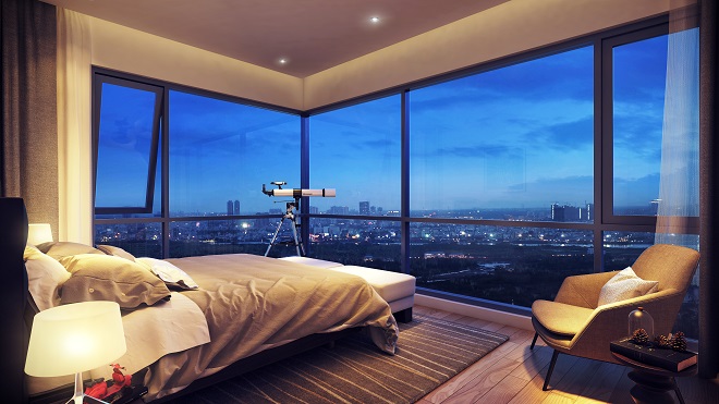 Vách kính lớn giúp tối đa các góc nhìn toàn cảnh về thành phố và sông Sài Gòn. ( Ảnh phối cảnh).