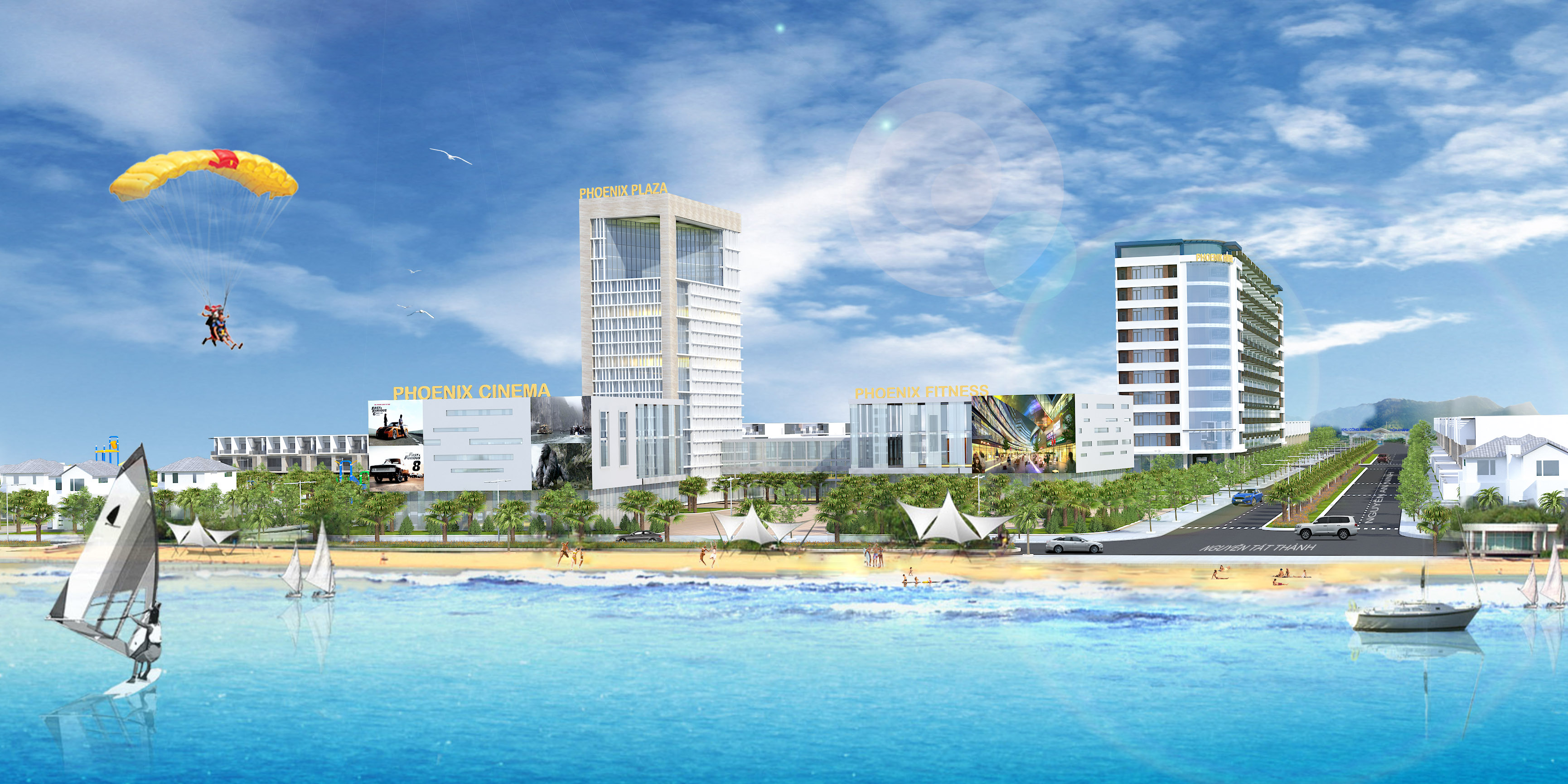 Phối cảnh dự án nhìn từ biển vào đường 39m Nguyễn An Ninh.
