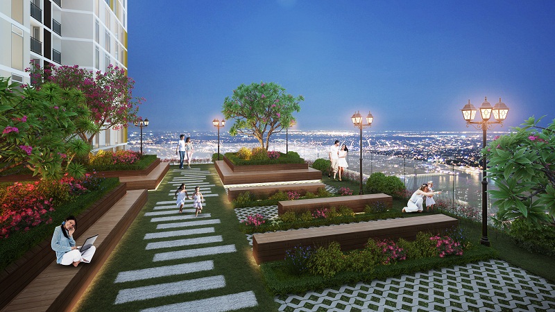 Khu vường treo trên cao giúp cư dân có những giây phút thư giãn bên gia đình.