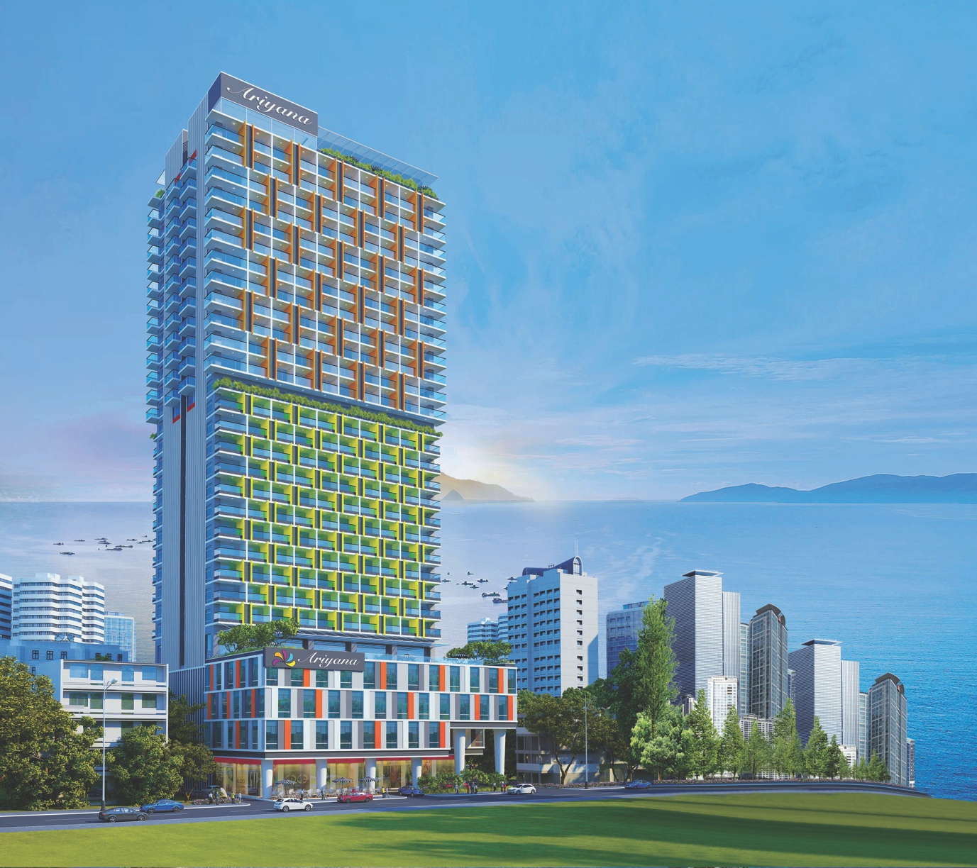 Dự án toạ lạc ngay đường Trần Hưng Đạo, chỉ cách biển chưa đến 200m, cao 28 tầng với hơn 50 tiện ích nội khu cao cấp.