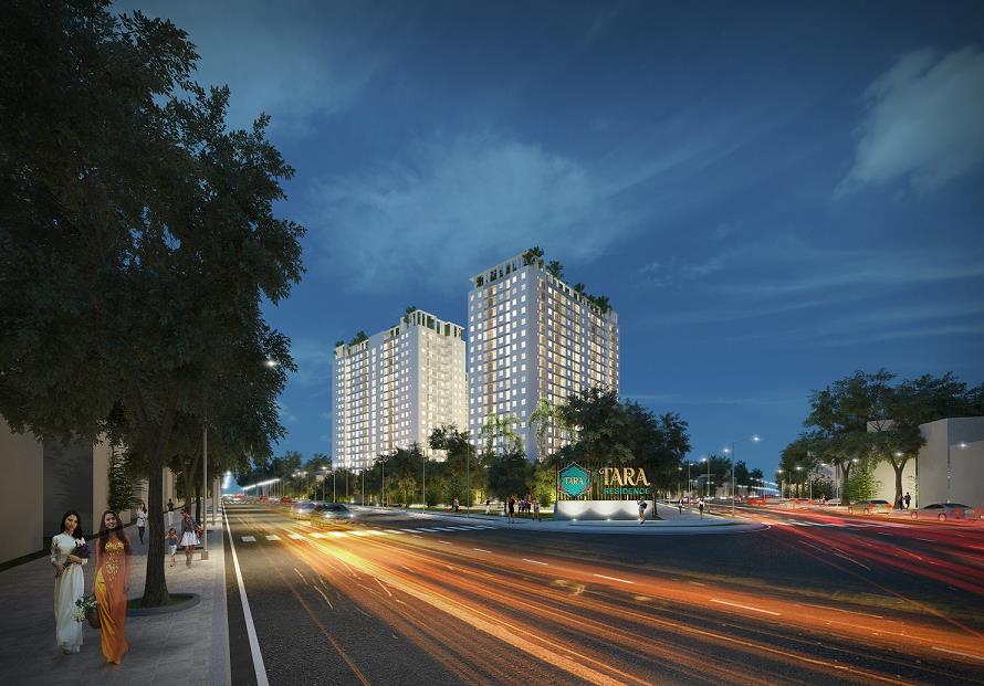 Tara Residence vừa có vị trí thuận lợi vừa có khuôn viên thiên nhiên xanh mát.