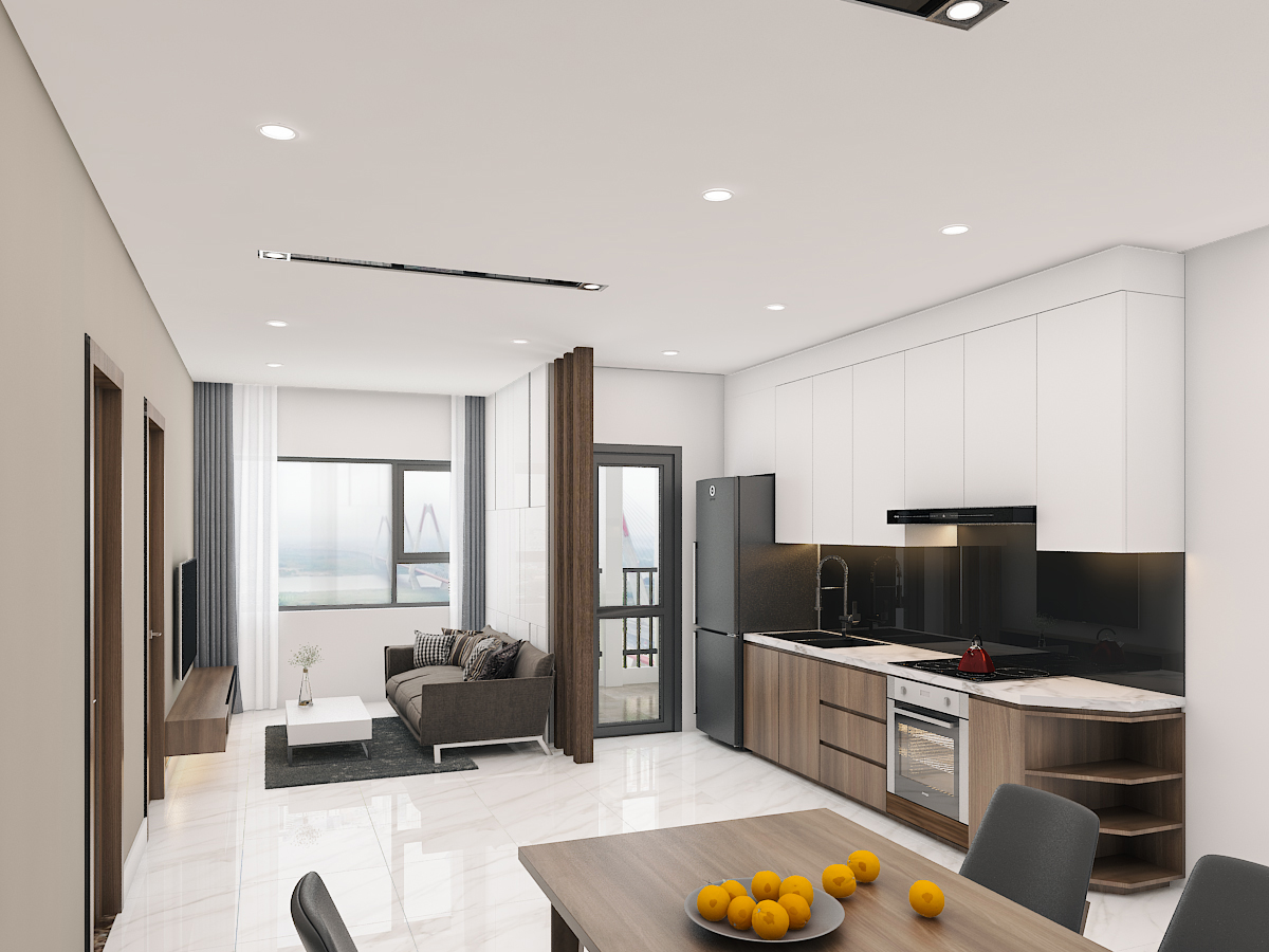 Căn hộ hộ Little Family (47m2) có view hướng ra Sông Hồng.