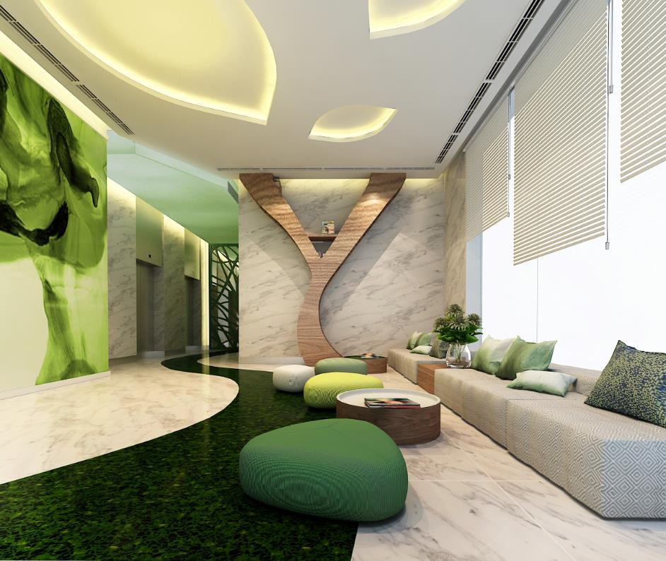 Sảnh căn hộ mùa xuân với thiết kế thông thoáng, hiện đại.