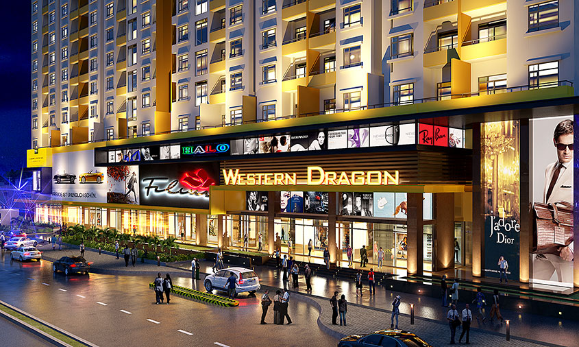 Với 6.000m2 trung tâm thương mại Western Dragon, cư dân được trải nghiệm cuộc sống đỉnh cao