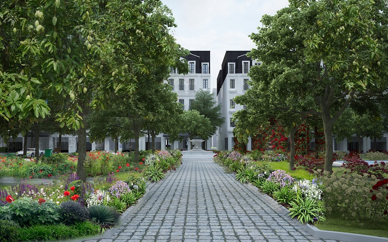 Dự án với 66 căn shophouse, liền kề mang phong cách sang trọng, lịch lãm của kiến trúc tân cổ điển Pháp, bao trọn trong mình hệ sinh thái xanh an lành.