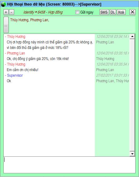Giao diện chat trên phần mềm ERP-Life.