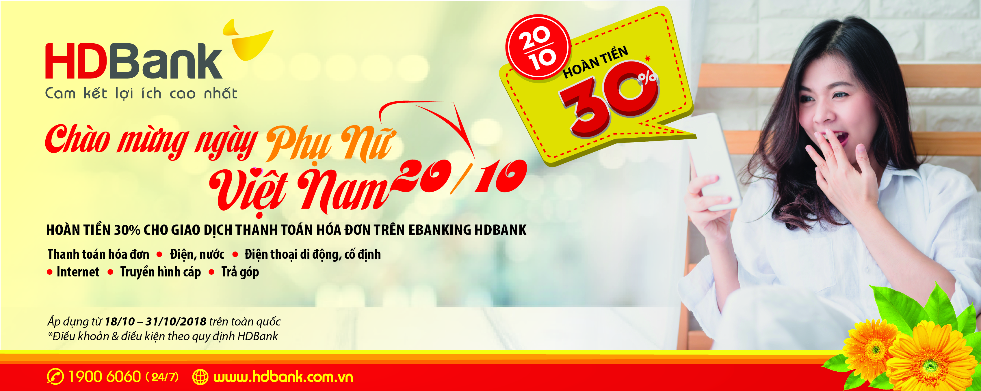 HDBank hoàn tiền 30% eBanking nhân ngày Phụ nữ Việt Nam - Ảnh 2. HDBank hoàn tiền 30% eBanking nhân ngày Phụ nữ Việt Nam - Ảnh 2.