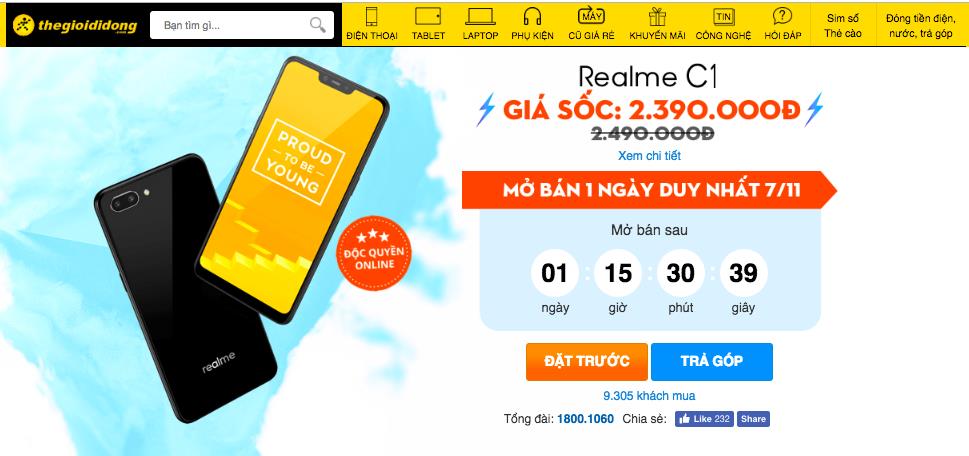 Đã có hơn 10.000 lượt đặt mua Realme C1 chỉ sau 5 ngày - Ảnh 1. Đã có hơn 10.000 lượt đặt mua Realme C1 chỉ sau 5 ngày - Ảnh 1.