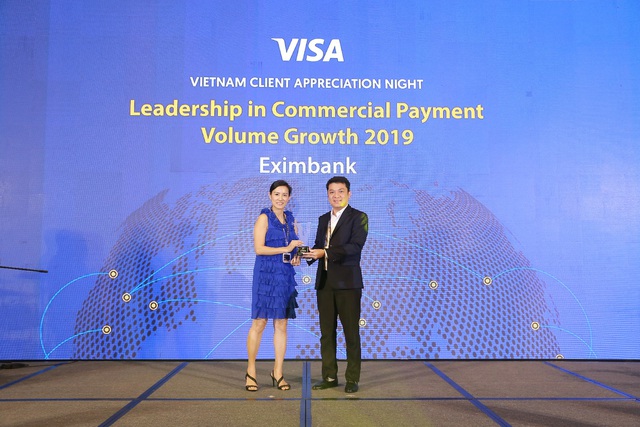 Eximbank nhận giải thưởng “Ngân hàng dẫn đầu tốc độ tăng trưởng doanh số thanh toán thẻ tín dụng dành cho khách hàng doanh nghiệp năm 2019” từ Tổ chức thẻ Quốc tế Visa - Ảnh 1.