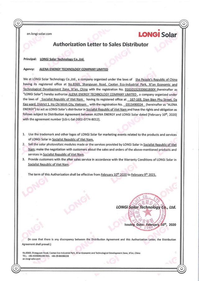 Alena là đại lý phân phối chính thức pin mặt trời LONGi ở Việt Nam - Ảnh 1.