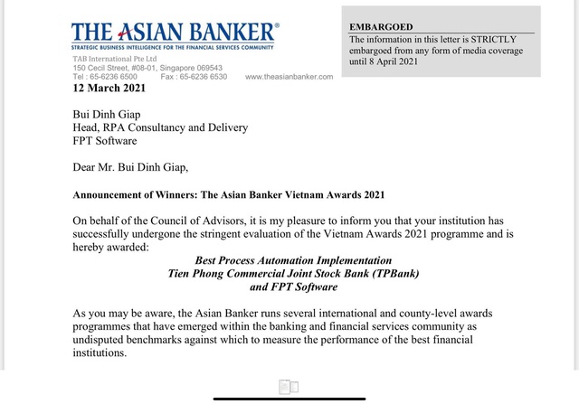 akaBot giành giải tự động hóa quy trình tốt nhất tại The Asian Banker 2021 - Ảnh 1.