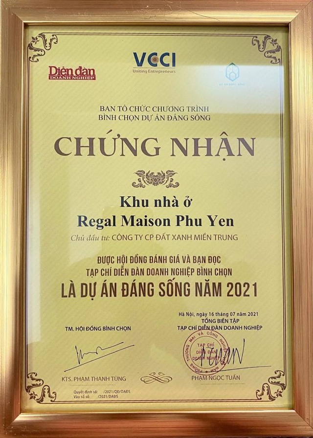 “Dự án đáng sống 2021” ghi danh Regal Maison Phu Yen của Đất Xanh Miền Trung - Ảnh 1.