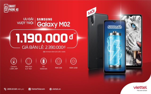 Samsung Galaxy M02 ưu đãi khủng tới 50% cho khách hàng Viettel - Ảnh 1.