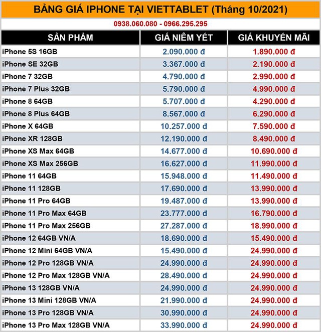 Bảng giá iPhone 11, 12, 13 Pro Max, iPad Gen 9, Mini 6 tốt nhất tháng 10 tại Viettablet - Ảnh 2.