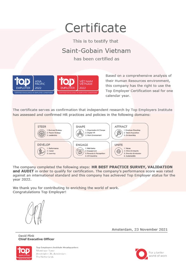 Saint-Gobain Việt Nam được vinh danh danh hiệu Top Employer 2022 - Ảnh 3.