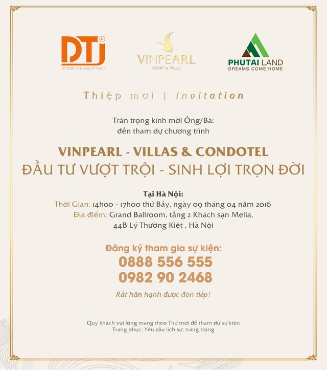 Thiệp mời sự kiện Vinpearl – Villas & Condotel