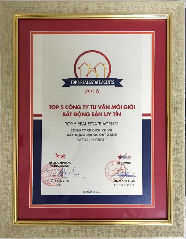 Đất Xanh được vinh danh top 5 công ty tư vấn môi giới bất động sản uy tín năm 2016