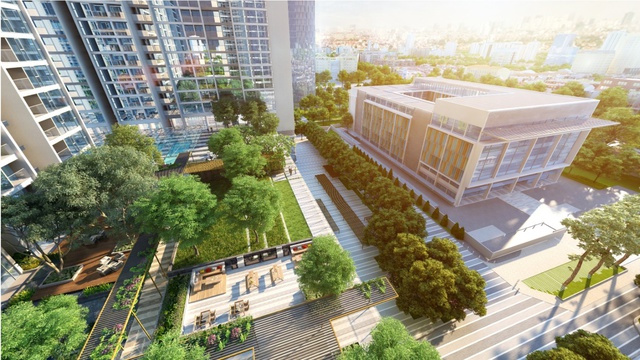 View nội khu nhìn từ tòa M3 dự án Vinhomes Metropolis.