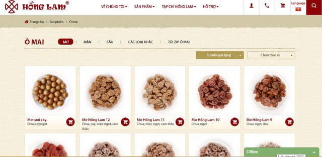 Website thương mại điện tử của Hồng Lam phục vụ mở rộng thị trường.