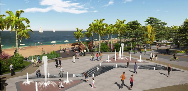 Khu quảng trường biển nằm phía trước dự án Waterfront mang lại một không gian xanh mát.