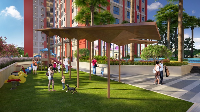 Khu vui chơi trẻ em kết hợp với đường đi bộ nội khu.