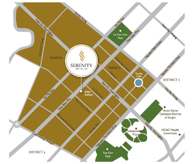 Serenity Sky Villas có cự ly di chuyển ngắn đến trung tâm quận 1.