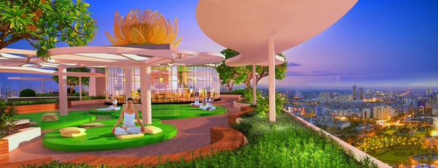 Vườn thiền Zen Lotus Garden ở tầng thượng.