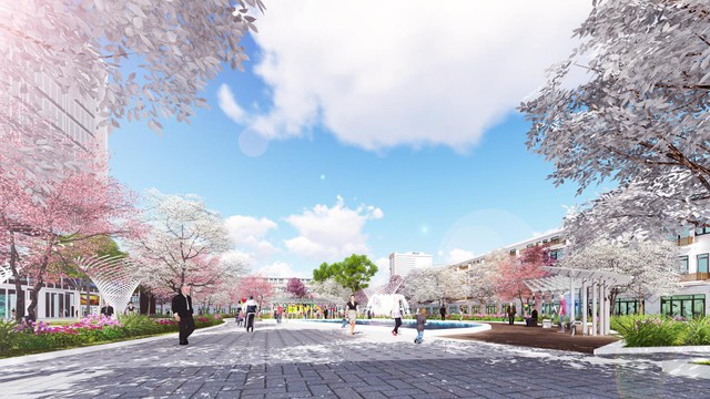 Ảnh phối cảnh dự án Sakura Central Park – công viên Hoa Anh Đào.