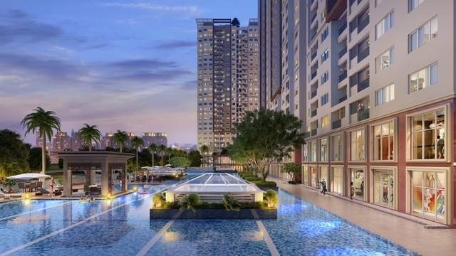 Hồ bơi tràn rộng đến 2.000 m2 tại khu căn hộ cao cấp The Park Residence.