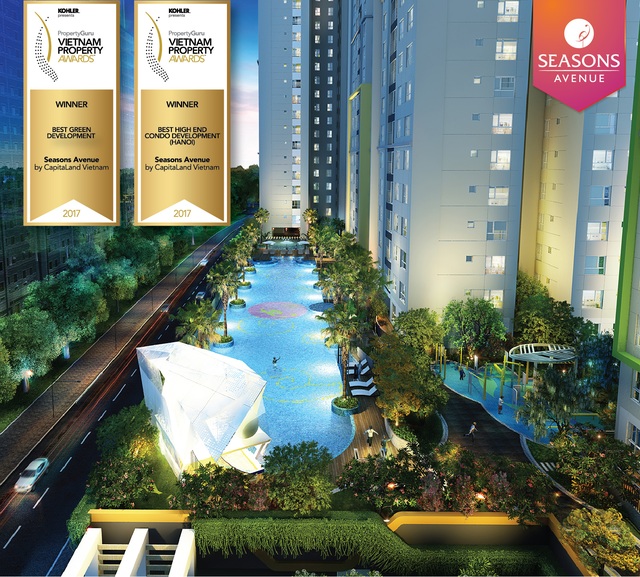 Seasons Avenue cùng lúc nhận 2 giải thưởng Dự án Xanh tốt nhất (Best Green Development) và Dự án Chung cư cao cấp tốt nhất khu vực Hà Nội (Best High End Condo Development) tại PropertyGuru Vietnam Property Awards – Giải thưởng Bất động sản Việt Nam 2017.