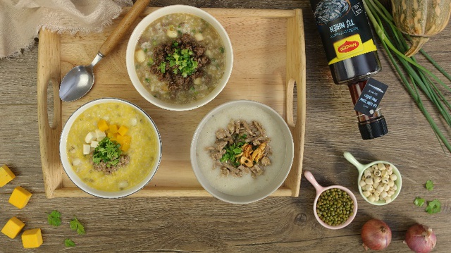 C&ugrave;ng một nồi ch&aacute;o đậu xanh hạt sen, mẹ đảm kh&eacute;o l&eacute;o đổi 3 vị cho b&eacute;, vừa ngon vừa l&agrave;nh - Ảnh 1.