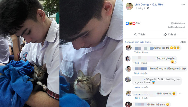 Góc nghiêng tựa nam thần của nam sinh ôm mèo gây xôn xao mạng xã hội