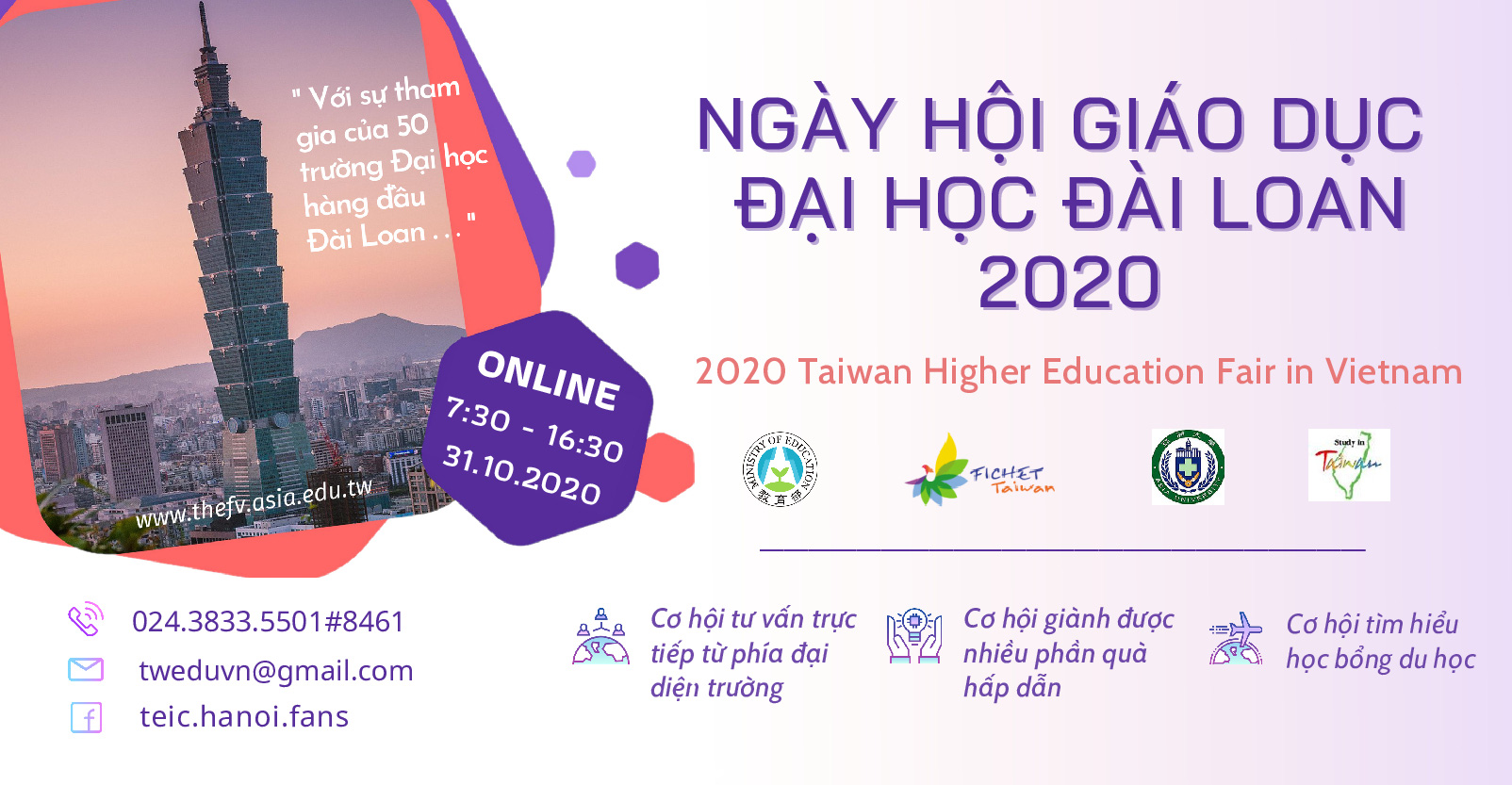 Ngày hội Giáo dục Đại học trực tuyến Đài Loan năm 2020 - Ảnh 1. Ngày hội Giáo dục Đại học trực tuyến Đài Loan năm 2020 - Ảnh 1.
