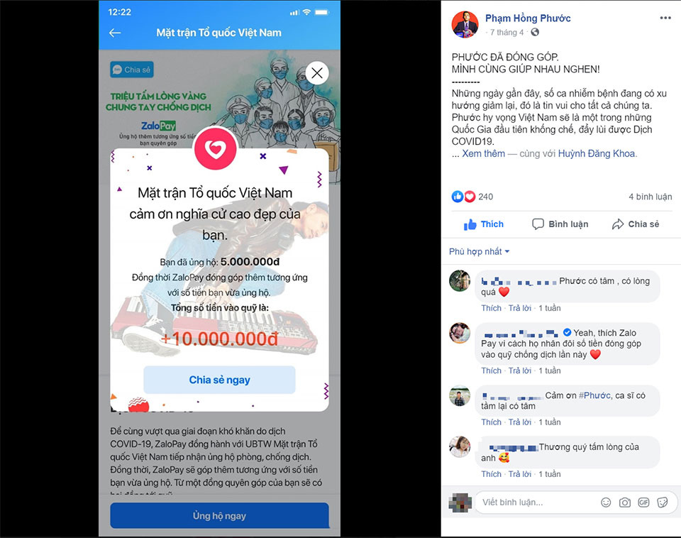 Cộng đồng mạng đồng hành cùng ZaloPay ủng hộ quỹ phòng chống Covid-19 - Ảnh 5.