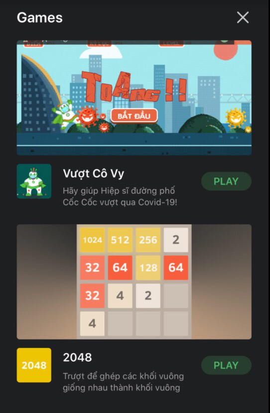 Kho game của Cốc Cốc với những cái tên từ quen đến lạ: 2048, Hiệp sĩ đường phố, Vượt Cô Vy (phiên bản Corona của game Hiệp sĩ đường phố)