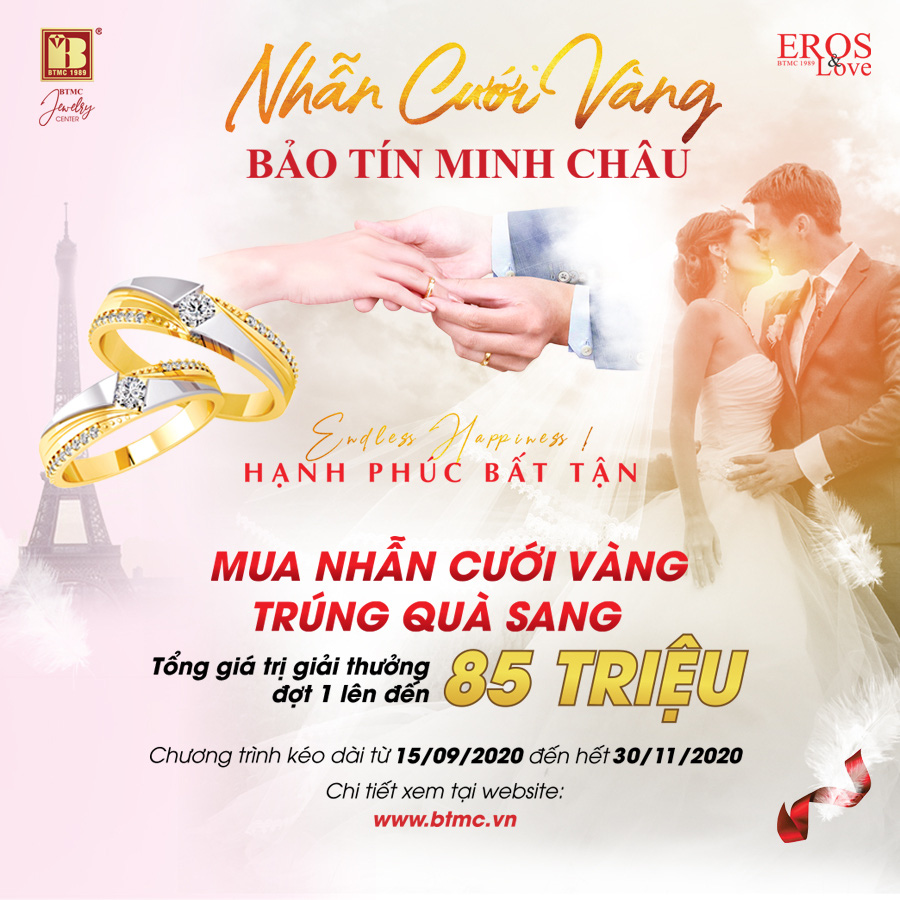 Mua nhẫn cưới vàng trúng quà sang tại Bảo Tín Minh Châu - Ảnh 1. Mua nhẫn cưới vàng trúng quà sang tại Bảo Tín Minh Châu - Ảnh 1.