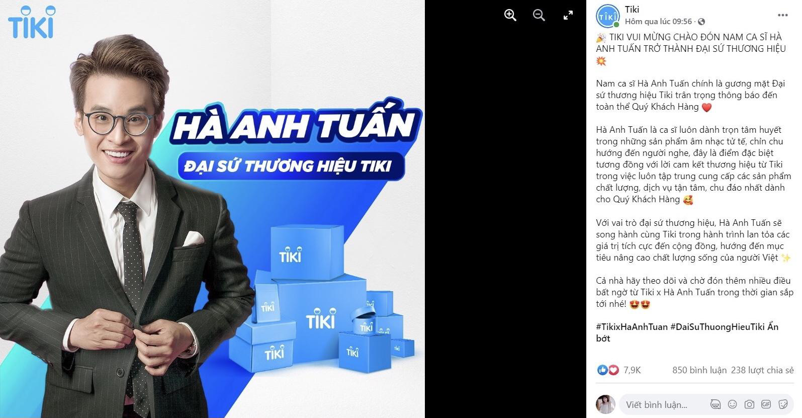 Phản ứng rần rần của cư dân mạng khi nghe tin Hà Anh Tuấn làm đại sứ thương hiệu Tiki: Có bán vé concert luôn không anh ơi? - Ảnh 1.