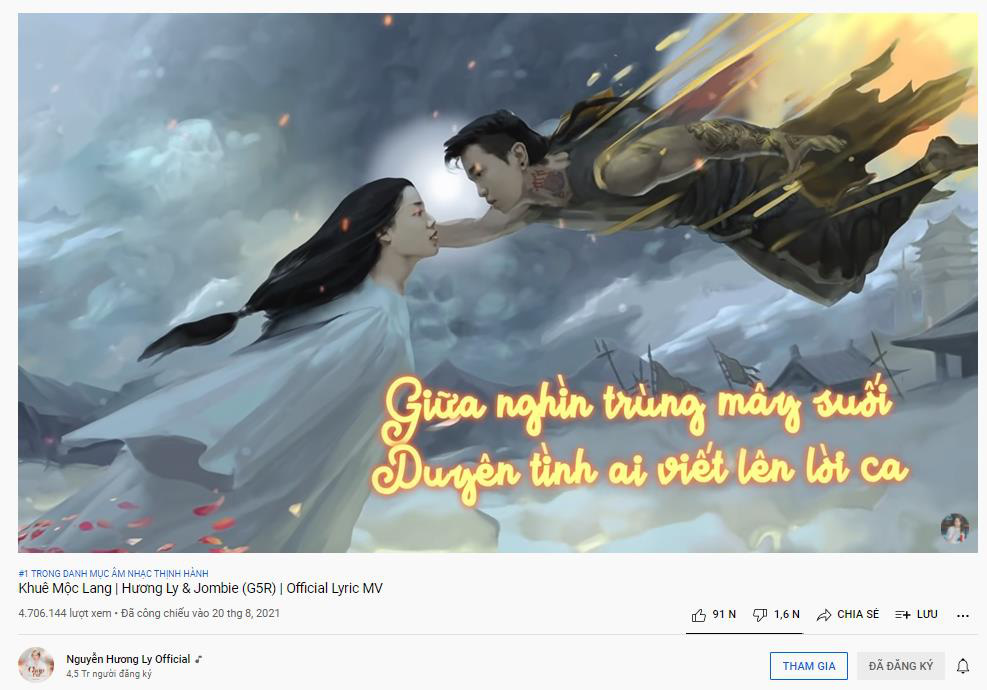 Khuê Mộc Lang - Sự kết hợp lần đầu của Hương Ly và Jombie đạt top 1 trending music YouTube - Ảnh 2. Khuê Mộc Lang - Sự kết hợp lần đầu của Hương Ly và Jombie đạt top 1 trending music YouTube - Ảnh 2.