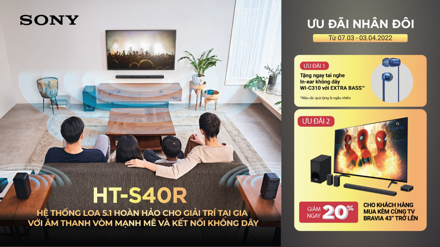 HT-S40R hệ thống loa 5.1 hoàn hảo cho giải trí tại gia với âm thanh vòm mạnh mẽ và kết nối không dây - Ảnh 1.