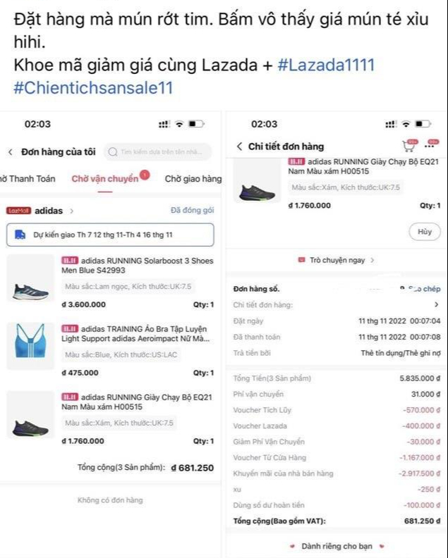 Lộ diện 11 chiến thần săn sale &ldquo;bom tấn&rdquo; tr&ecirc;n Lazada 11.11: c&oacute; đơn chỉ 1 đồng, đơn chục triệu cũng h&oacute;a nhẹ t&ecirc;nh - Ảnh 2.