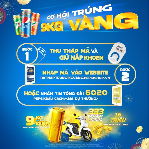 Cơ hội trúng 9kg vàng khi bật nắp Pepsi, 7UP và Mirinda - Ảnh 2.