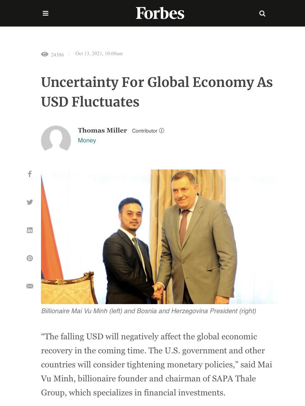 Forbes và Bloomberg vinh danh hoạt động đầu tư của tỷ phú Mai Vũ Minh - Ảnh 1.