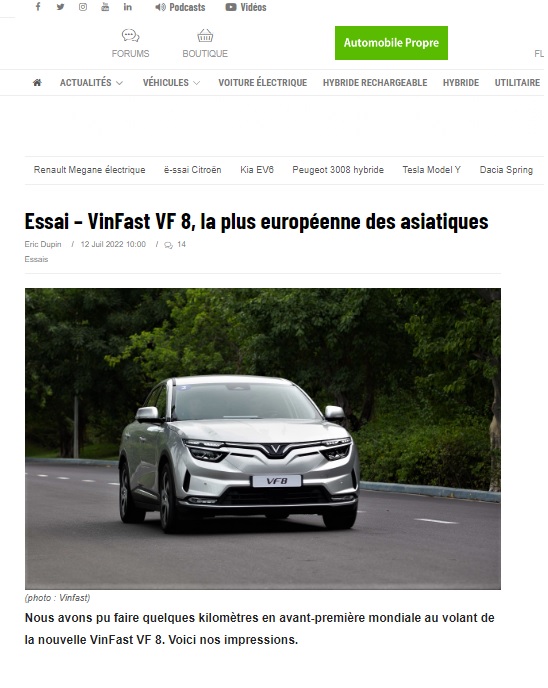 Automobile Propre nhận định: VinFast VF 8 là chiếc xe mang “tính Âu” của ngành ô tô châu Á - Ảnh 1.