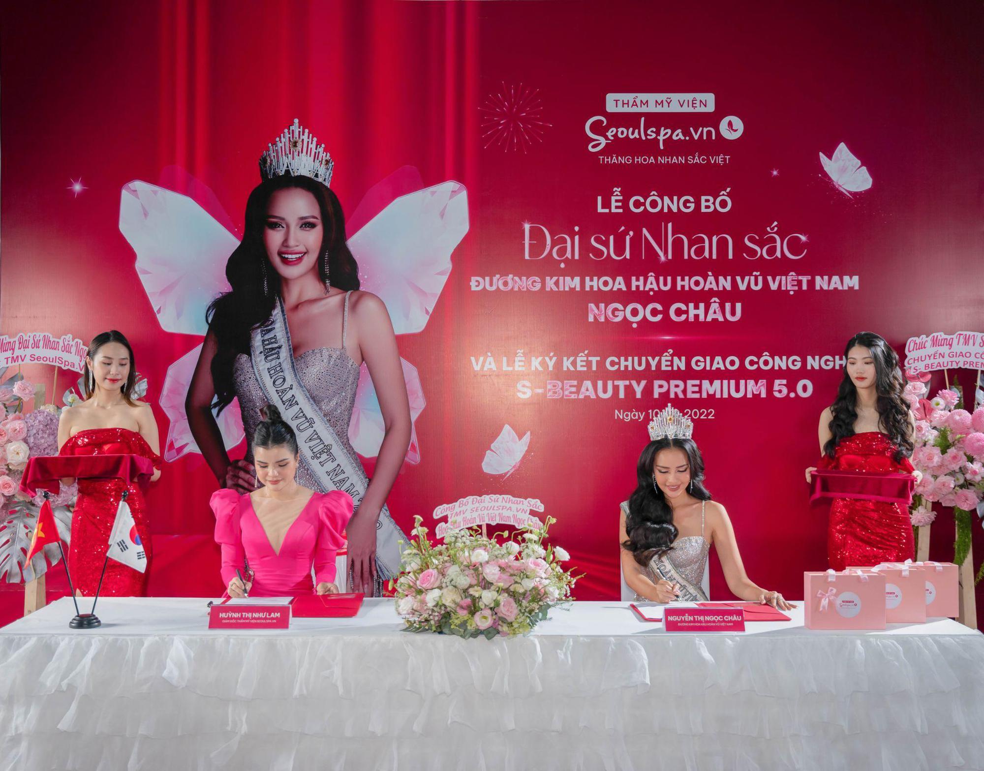 Hoa hậu Ngọc Châu đẹp rạng ngời trong lễ ký kết làm Đại sứ Nhan sắc với Thẩm mỹ viện SeoulSpa.Vn - Ảnh 1.